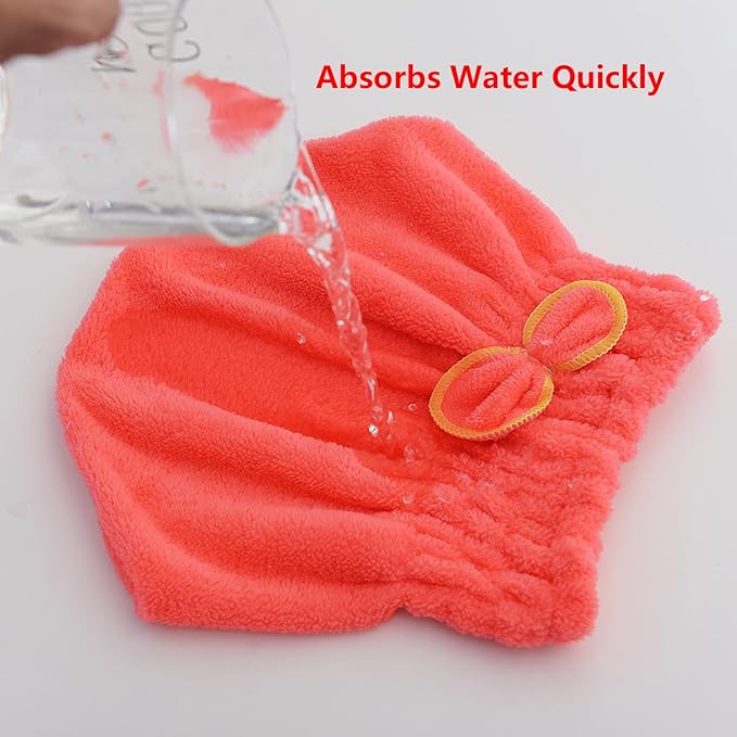 Microfiber Hair Drying Cap，Hair Drying Towel 3Packs,Super Absorbent Quick Dry Hair Turban for Girls and Women Drying Curly，Fast Drying Hair Turban Wrap Towels Shower Cap（Red Pink Yellow）
