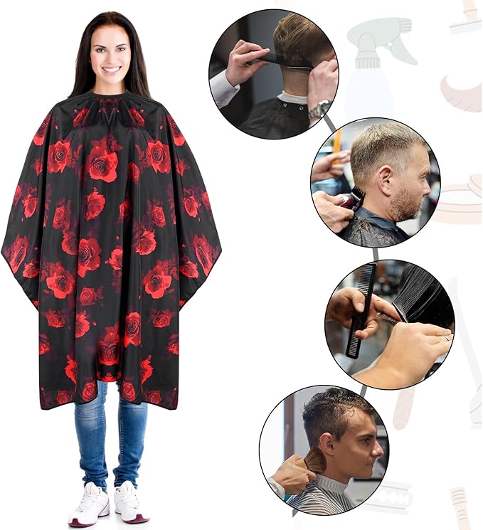 Hair Cutting Cape, Hairdresser Salon Cape with Adjustable Elastic Hooks Floral Pattern Barber Cape for Hair Dye