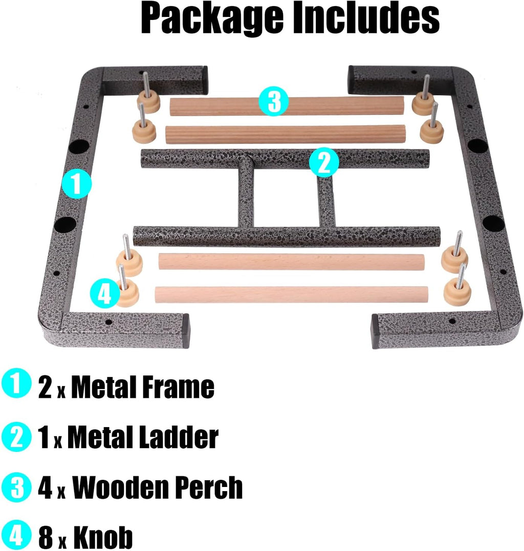 Large Bird Table Training Perch for African Grey Macaw Amazon Parrot, Heavy-Duty Metal Ladder No Tool Install Rustproof Bird Roosting Wooden Bars for Exercise and Play Climb for Fun
