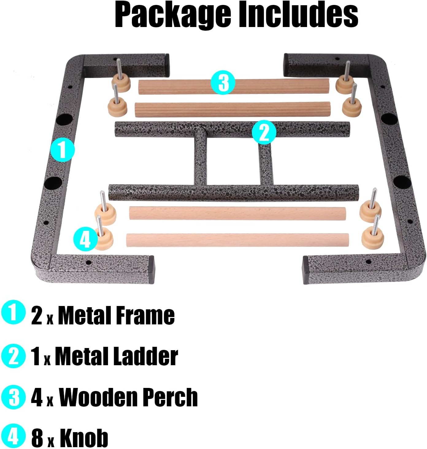 Large Bird Table Training Perch for African Grey Macaw Amazon Parrot, Heavy-Duty Metal Ladder No Tool Install Rustproof Bird Roosting Wooden Bars for Exercise and Play Climb for Fun