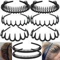 8 PCS Fashion No Slip Effortless Plastic Headbands with Teeth Comb Black Skinny Hair Accessories Bands for Women Men Teen Girls, Matte Black