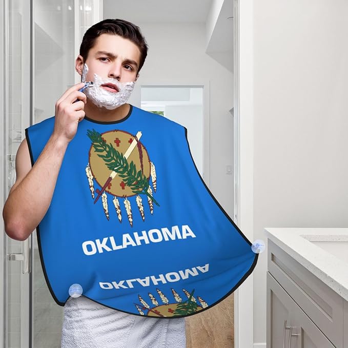 Oklahoma State Flag Print Beard Bib Apron For Men, Beard Hair Catcher For Men Shaving Trimming,Beard Cape Cloth