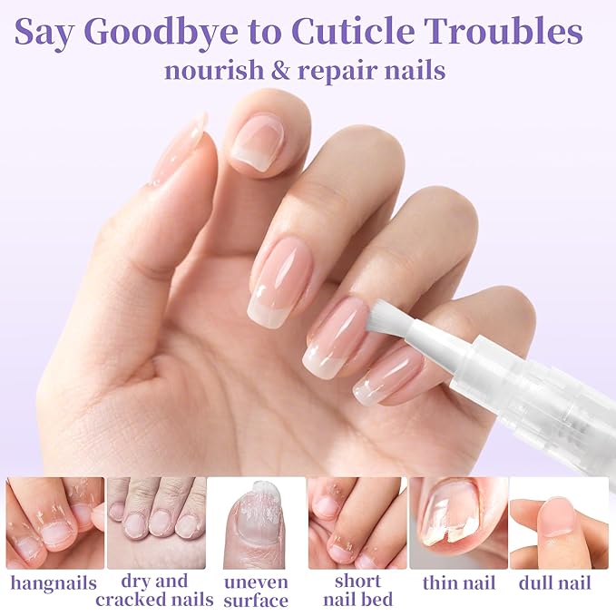 Refillable Cuticle Oil Pen - 1 Empty Nail Oil Pen with 10 x 1.8ml Queeze Cuticle Oil Stick with Vitamin E Jojoba Oil Softener Moisturizer Growth Strength Repair for Thin Damaged Nails（Lavender）