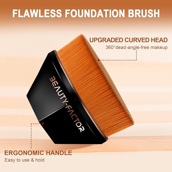 Flat Top Foundation Makeup Brush - Hexagon Kabuki Powder Make Up Brushes Soft and Dense Bristles with Protective Case for Liquid, Blending, Body, Self-tanner, Cream, Buffing (Black)