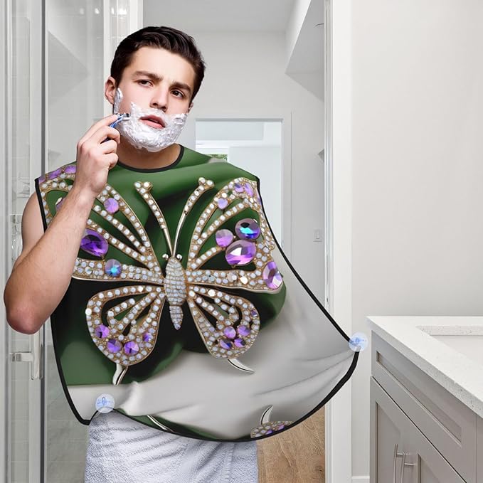 Purple And Teal Flowers Print Beard Bib Shaving Apron, Beard Hair Trimming Cape Gift For Dad