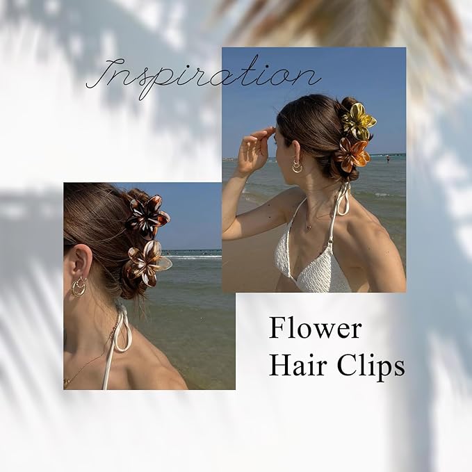 Flower Hair Clips for Women, 4 Pcs Neutral Color Hawaiian Flower Hair Claw Clips, Cute Large Hibiscus Hair Claw Decorative Accessories For Thick and Thin Hair