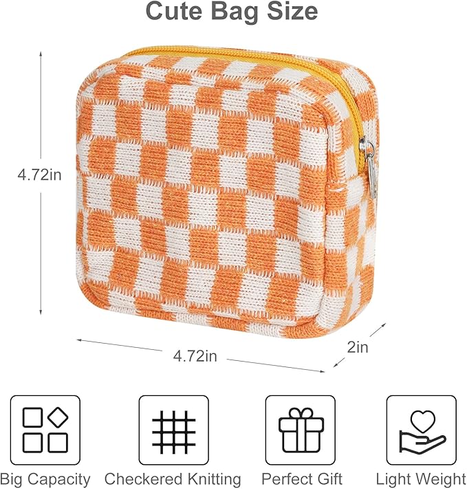 Sanitary Napkin Storage Bag, Menstrual Pad Zipper Bag Checkered Portable Period Bag Panty Liners, Tampon Storage Pouch for Women Ladies Daily Use Storage Purse Travel