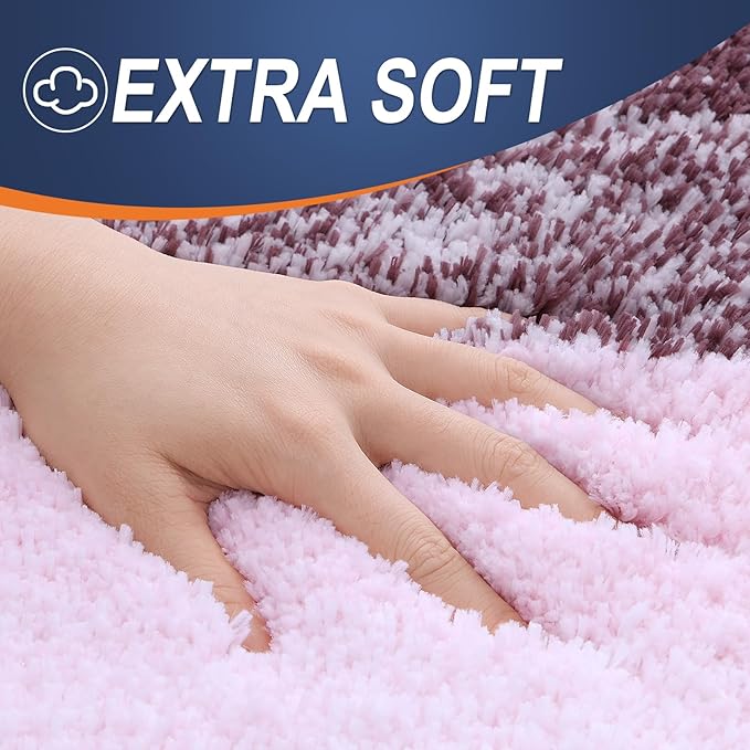 OLANLY Bathroom Rug Set 2 Piece, Soft Absorbent Microfiber Bath Rug Set, Non-Slip, Machine Wash Dry, Plush Shaggy Bath Mats for Bathroom (47"x20"+24"x16", Mauve)