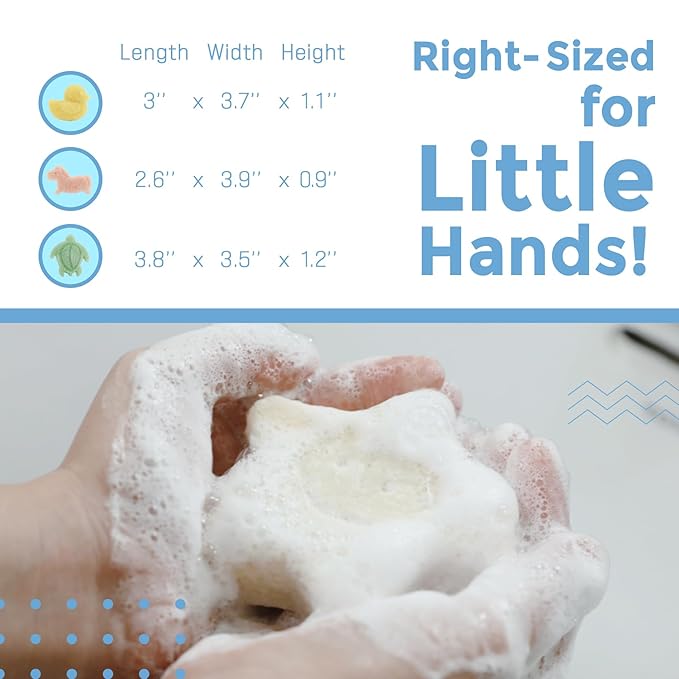 myHomeBody Konjac Baby Sponge for Bathing, Cute Shapes Natural Kids Bath loofah for Infants, Toddler, Newborns, Safe Plant-Based, 3pc. Set: Unicorn, Duck, Sea Turtle