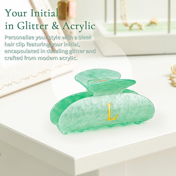 Birthday Gifts for Teens Girls - Initial Letter Hair Clips | Personalized Hair Claws | Birthday Gifts for Women | Christmas Gift for Teens Girls Stocking Stuffers - Green,L