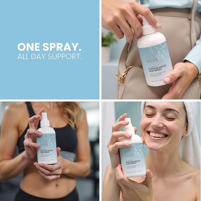 Hypochlorous Acid Spray for Face & Body, HOCl Facial Cleanser Mist with Electrolyzed Water, Daily Toner Formula for Sensitive & All Skin Types, Helps Reduce Redness, Irritation, Breakouts