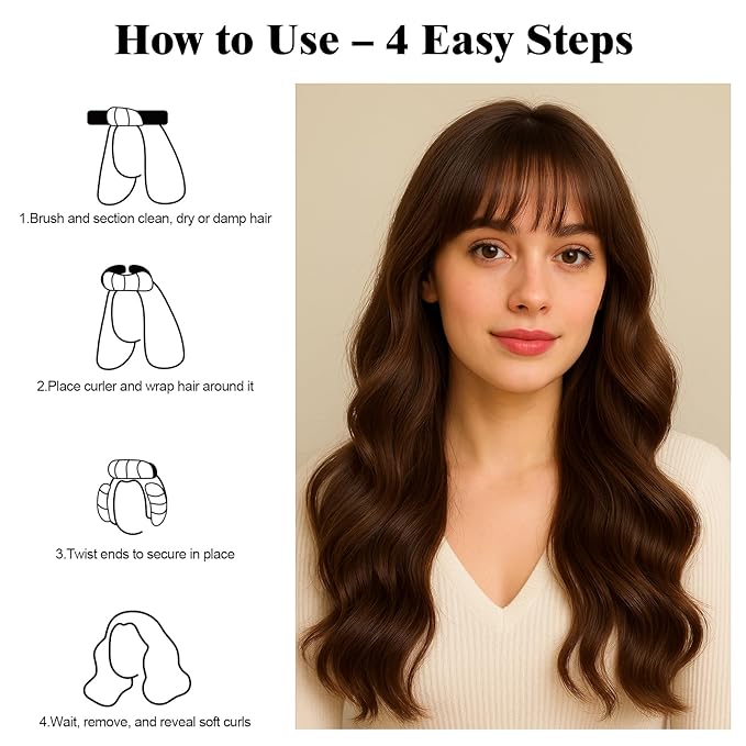Heatless Curls Overnight Rods Set – 8PCS Flexible Heatless Curling Rods for Long & Short Hair, Soft No Heat Hair Curler Blowout Styling Tools for Loose Waves or Tight Curls