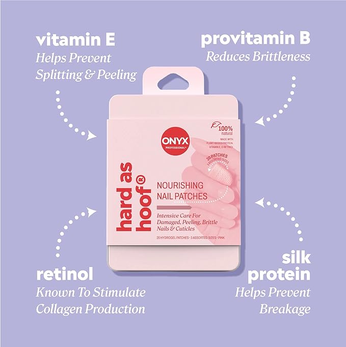 Onyx Professional Hard as Hoof S.O.S Nail Patches - Nail and Cuticle Strengthening Treatment Repair Patches, Nail Growth, Repair, 20 Count