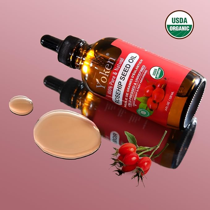 Rosehip Seed Oil for Face, 100% Pure and Natural Cold Pressed Unrefined Organic Rosehip Carrier Oil for Skin, Hair, Body & Nails - Lightweight, Fast-Absorbing (4 fl oz)