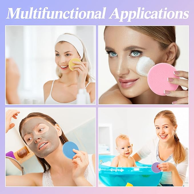 Gerrii 960 Pcs Compressed Facial Sponges Bulk, Round Face Cleansing Sponge, PVA Facial Exfoliating Pads for Estheticians Women Girls Makeup Removal, Washing Face, Beauty Mask Spa, 4 Colors