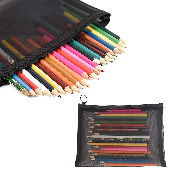 Patu Zipper Mesh Bags, Pack of 5 (XS/S/M/L & Long Pouch), Beauty Makeup Cosmetic Accessories Organizer, Travel Toiletry Kit Set Storage Case, Black