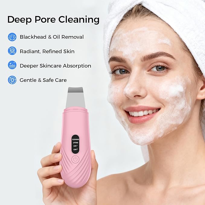 Skin Scrubber Face Spatula, Blackhead Remover Tool for Facial Deep Cleansing, Face Spatula Pore Cleaner with 4 Modes, Whitehead Remover, Blackhead Extractor, Face Scrubber (Pink)
