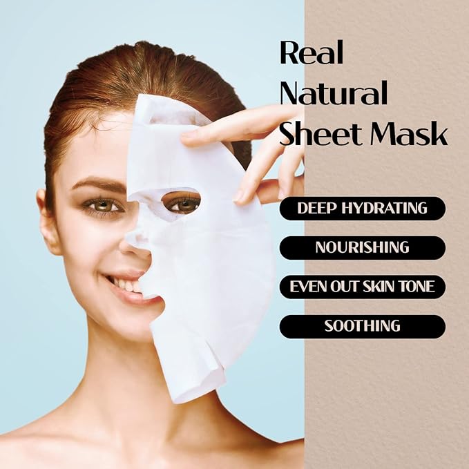 varuza] Real Natural Sheet Mask – EWG VERIFIED, Vegan Face Mask for Hydration, Non-GMO, No Artificial Fragrance, Made in Korea (10 PACK, BLUE AMPOULE)