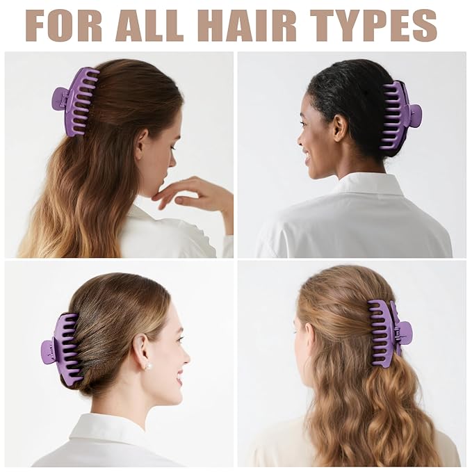 TOCESS Hair Claw Clips for Women - 8PK Large Neutral Matte Jumbo Hair Clips for Thick, Thin, Long, Short, Curly Hair Girls, Big Jaw Clip Set for Daily Use (Violet Purple)