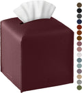 Tissue Box Cover, Jeethemy Square PU Leather Tissue Box Holder, Modern Tissue Case Facial Paper Organizer Dispenser，5X5X5'',Single Wine