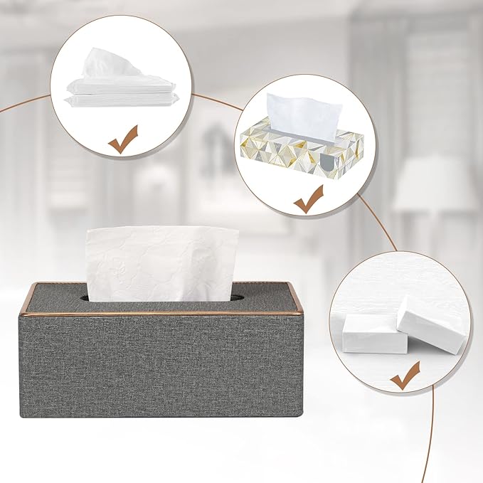 Tissue Box Cover, PU Leather Tissue Box Holder Rectangular Box Covers for Home/Office/Car Decoration 9.84"X5.23"X3.77" - Grey