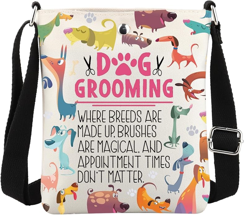 MBMSO Dog Groomer Small Cross Body Shoulder Bag Dog Grooming Gifts Dog Makeup Bag Dog Lovers Gifts Dog Print Crossbody Purse
