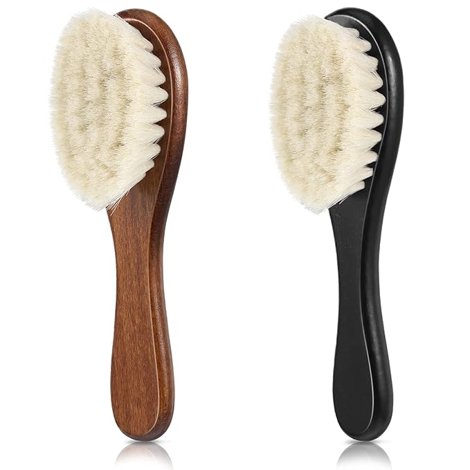 Shappy 2 Pieces Barber Fade Brush Men Beard Brush Neck Duster Cleaning Grooming Tool Soft Beard with Wooden Handle for Barber Hair Cutting Kits(Black, Red)