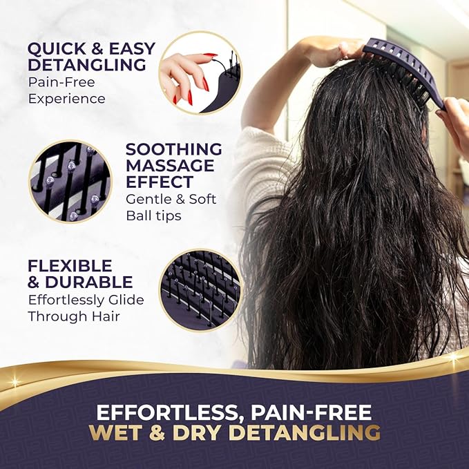 Vented Brush for Blow Drying, Shower & Thick, Coily or Straight Hair | Detangling Brush with Curved Vents & Wide Frame (Empowered Purple)