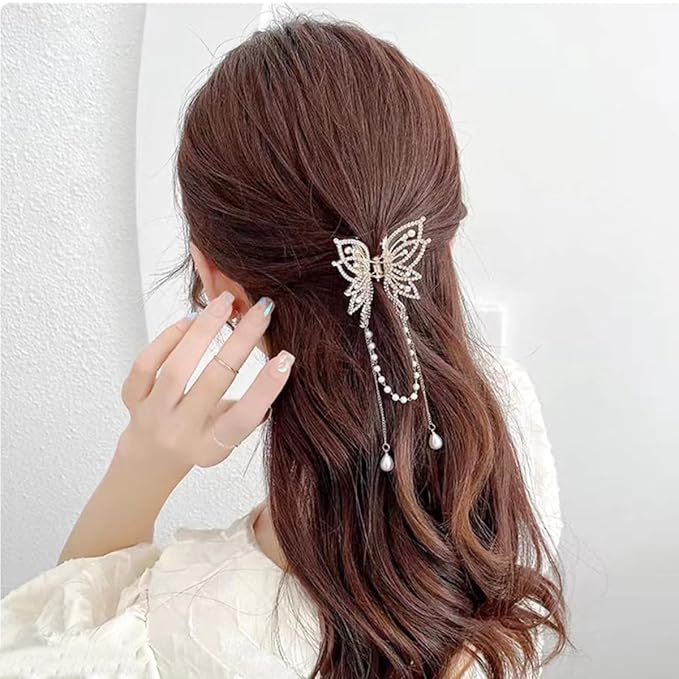 3 Pieces Butterfly Hair Claw Clip Butterfly Tassel Hair Clips Rhinestone Metal Exquisite Hair Clips Non Slip Hair Clamps Hair Styling Accessories for Women Girls
