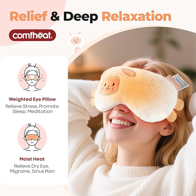 Lavender Weighted Eye Pillow for Yoga, Microwavable Moist Heat Eye Compress Mask Pillow with Washable Cover for Relaxation, Sleeping, Meditation, Yoga, Spa, Migraine Relief