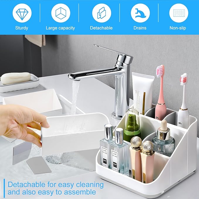 Toothbrush Holder for Bathroom,Detachable for Easy Cleaning Multi-Functional Countertop Storage Organizer,6 Slots Kids Electric Toothbrush and Toothpaste Organizer Caddy for Bathroom Vanity(Grey)