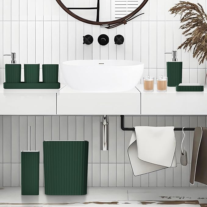 Bathroom Accessories Set - Gorgeous Green Bathroom Set, 10PC Green Bathroom Accessory Set, Bathroom Sets with Toilet Brush, Bathroom Trash Can