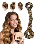 BONNET QUEEN Satin Heatless Hair Curler, Overnight Curls for Long Hair, ultra soft Heatless Curling Rod & 2 Scrunchies,Damage-Free Styling, Soft Hair Curlers for Overnight Use(Leopard)