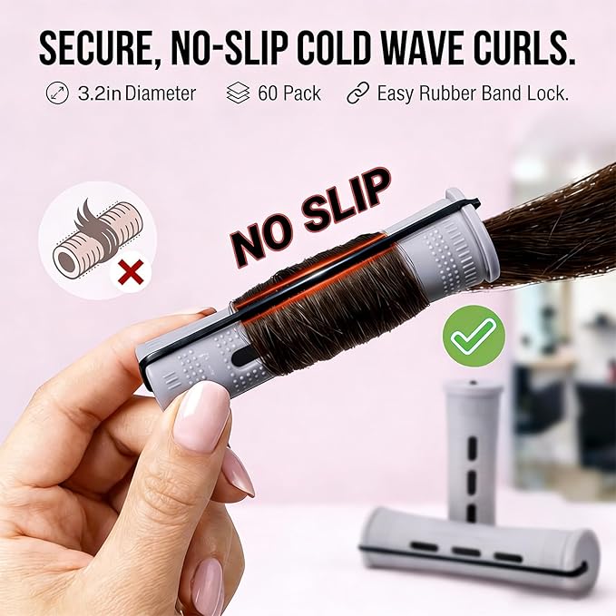 60 Pcs Perm Rods for Long Hair, Cold Wave Perm Rods Set for Women's Long & Short Plastic Curling Rollers for Hair Curling and DIY Hairdressing Styling Tool（0.59 x 3.22 inches）