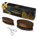 Beard Brush for Men, Travel Pocket Mustache Brushes Grooming Kit with Natural Boar Bristle and Sapele Wood, Folding Scissors & Pouch, Facial Hair Brush Detangles & Shine, Stocking Stuffers