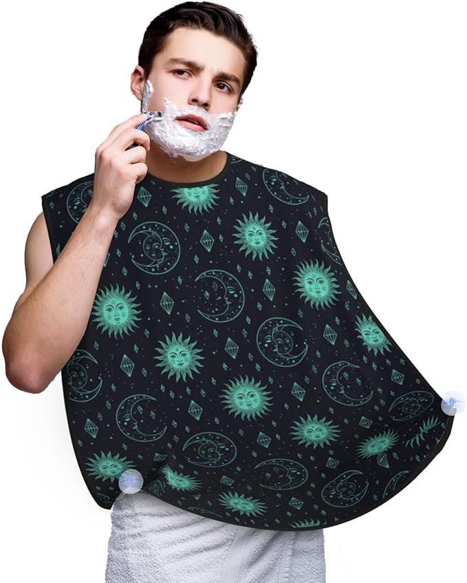 Professional Beard Bib, Non-Stick Hair Catcher Apron Waterproof, Shaving Grooming Essential for Men Dad, Trippy Sun Moon Star Shave Bib