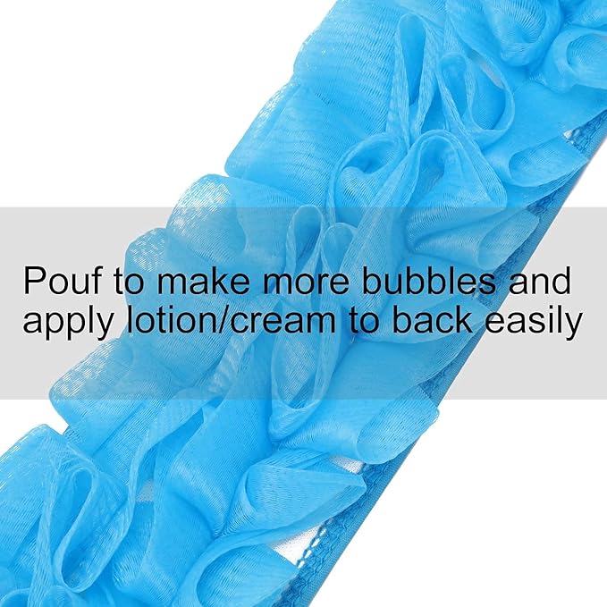 3 PACK Double-Sided Lace Cloth Back Loofah Scrubber Bath Scrub Shower Sponge Long Exfoliating Back Scrubber Scratcher Strap With Handle, Cream Skin Wash Cleaner Applicator
