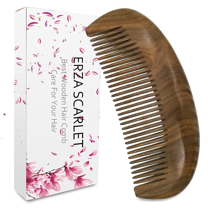 Real Natural Green Sandalwood Wooden Comb/Boutique Hair/Beard Pick Comb - NO SNAGS,NO STATIC,NO TANGLE (Standard tooth)
