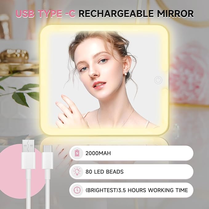 Leeora&Leekoo Makeup Box with Lighted Mirror,Portable Makeup Train Case Organizer (Pink1)