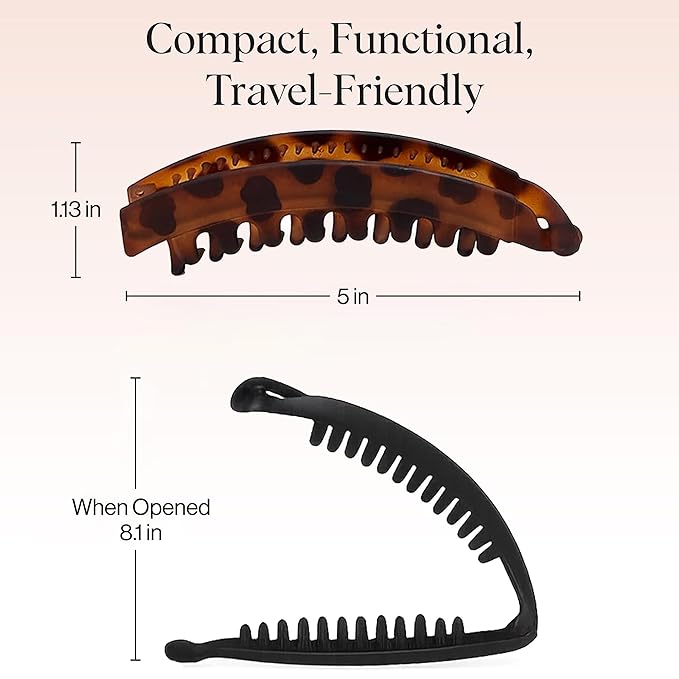 Kitsch Banana Clips For Women - Retro 80s Style Banana Hair Clips | Secure & Durable, No Crease Hair Accessories for Women | Styling, Ponytails & Updos | Ideal Gifts for Women - Black & Tort, 2pcs