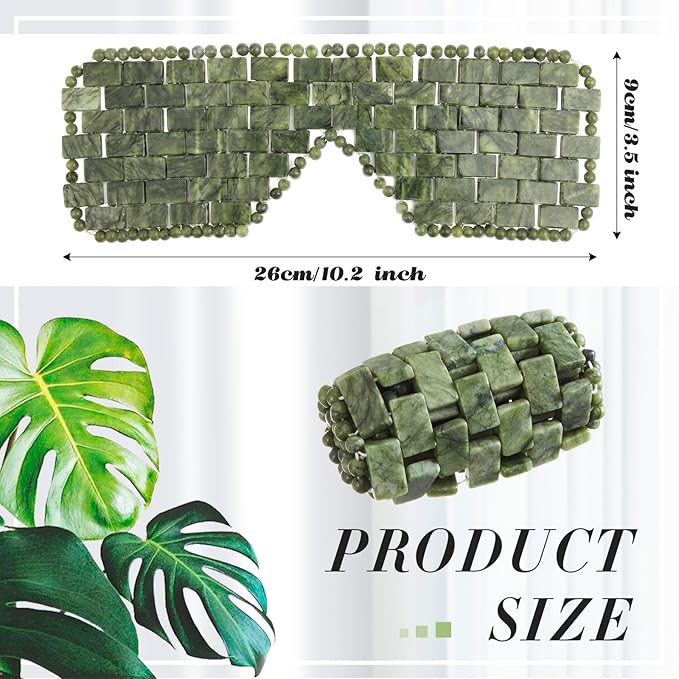 Hercicy 2 Pcs Jade Eye Mask Green Jade Stone Facial Cooling Mask for Alleviate Puffiness Face Massage Relax Eyes Relieve Migraine Meditation Beauty (Dark Green)