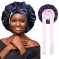 Satin Bonnet Silk Hair Wrap for Sleeping - Reversible Cap with Tie Band - Night Cap Double Layer for Curly Hair (Navy Blue + Pink)