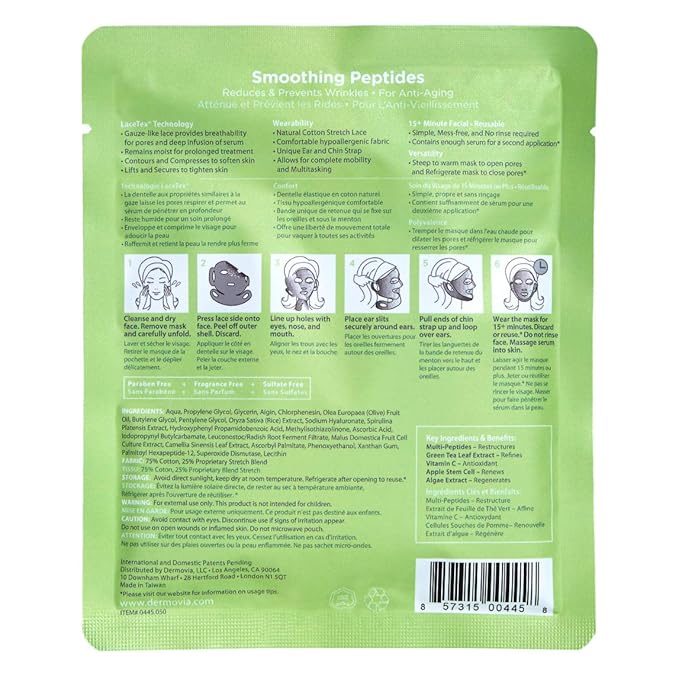 LACE YOUR FACE Patented Compression Facial Mask, AS SEEN ON SHARK TANK, Reusable Biodegradable Cotton Anti Aging Skin Care, Smoothing Peptides, Single