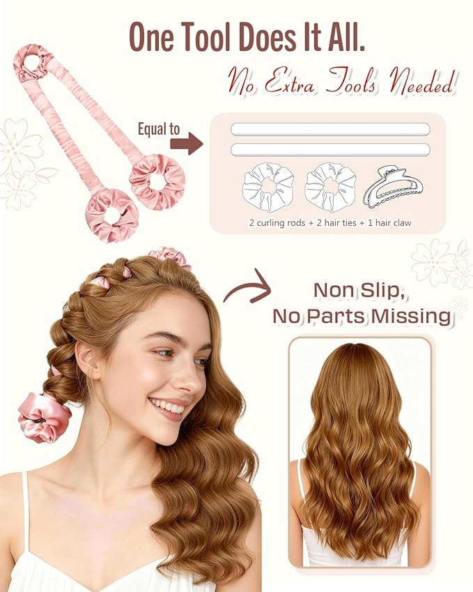 BONNET QUEEN Heatless Hair Curler for Heatless Curls Overnight, All-in-One Sleepy Tie Satin Curling Rod, Hair Curlers to Sleep In, Overnight Blowout Rods, Hair Rollers for Women Long Hair