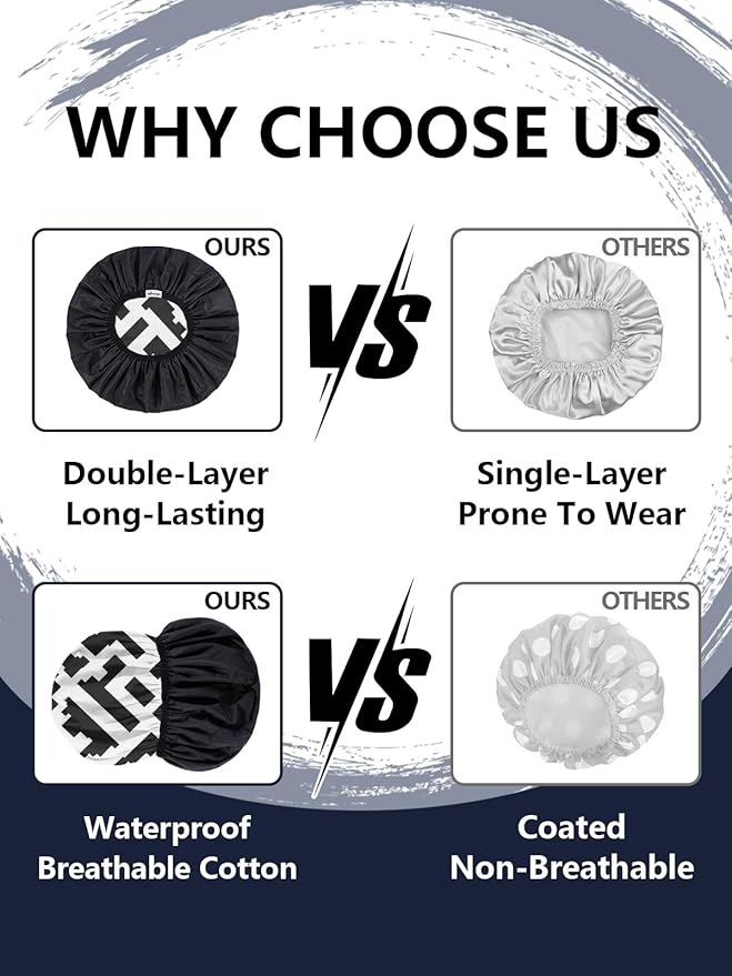 Years calm Men Shower Cap Reusable Waterproof, Dual-Layer Design, Double-Sided Use,Protects Hair in Shower, Spa, Travel & Cooking, Adjustable Elastic for Comfortable Fit (Black Striped, One Size)
