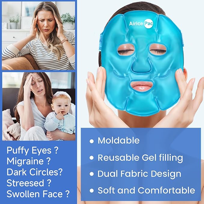 Colding Ice Face Mask and Cooling Eye Mask for Puffy Eyes & Migraine Relief, Gel Eye Mask, Cool Face Masks for Dark Circles, Eye Surgery, Sleeping, Pressure, Headaches, Skin Care