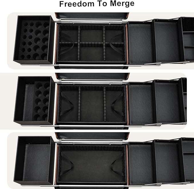 Stagiant Rolling Makeup Train Case Large Storage Cosmetic Trolley 4 Tray with Sliding Rail Removable Middle Layer with Key Swivel Wheels Salon Barber Case Traveling Cart Trunk