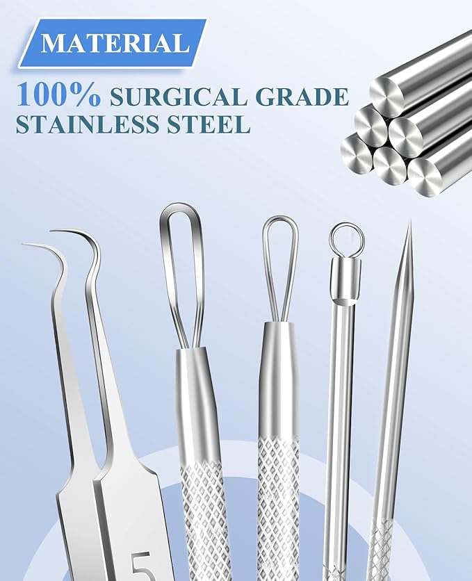 3PCS Pimple Extractor Acne Treatment Tool Professional Stainless Blackhead Comedone Removal Popper Tool for Face Nose Blackhead Extractor Tool (Silver)