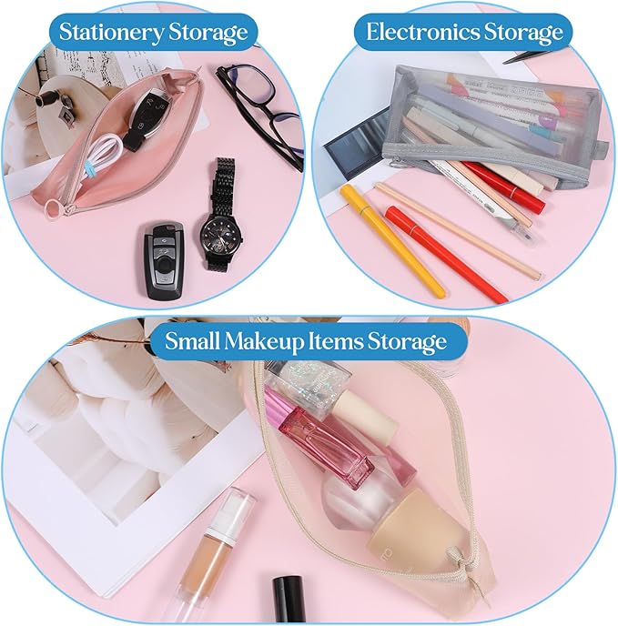 4 Pcs Mesh Makeup Brush Bag, Nylon Mesh Zipper Bags Small Makeup Brush Pouch with Zipper Portable Clear Meshs Makeups Bags Zippers Pouch Cosmetic Bag for Home Office Travel Accessories Organizer