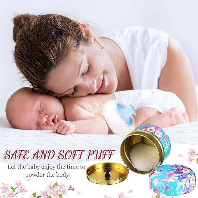 Chengu 2 Sets Body Powder Puff and Container, 2 Soft Puffs 2 Spoon and 2 Dusting Loose Powder Container for Baby Women Home and Travel Use